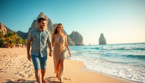 Couple enjoying safety on the tranquil beaches, highlighting if Cabo San Lucas safe.