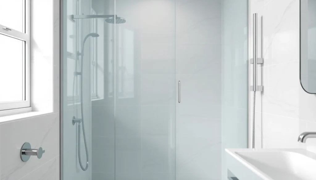 Admire une paroi de douche moderne en verre offrant élégance et design dans la salle de bain.