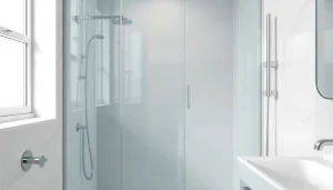 Admire une paroi de douche moderne en verre offrant élégance et design dans la salle de bain.