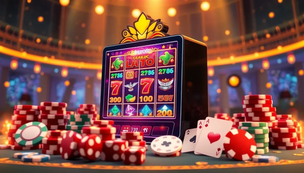 Experience thrilling online gambling with birutoto-themed slot machines and vibrant casino elements.