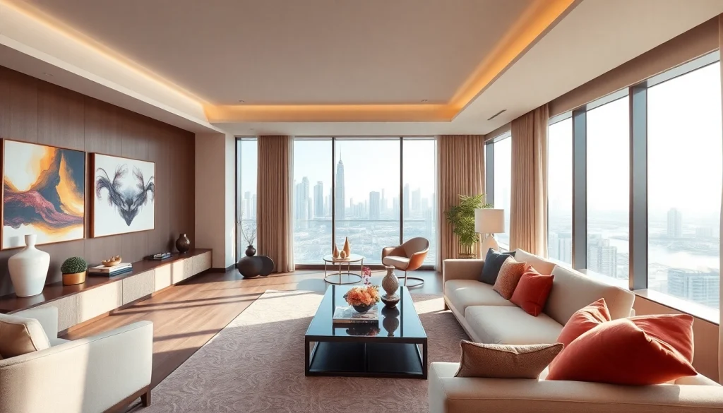 Captivating interior design dubai scene featuring modern elegance and comfort in an upscale apartment.