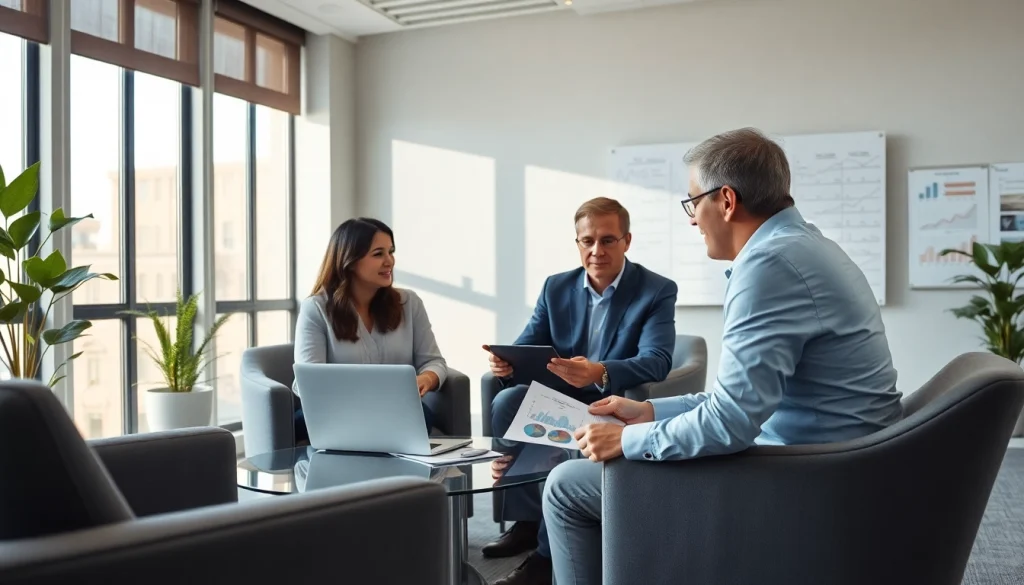 Professional consultation on SMSF set up in a modern financial office.