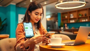 현대 카페에서 스마트폰 결제로 상품권소액결제를 이용하는 모습.