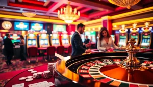 Players enjoying the thrill of 12bet casino games at a vibrant casino table.