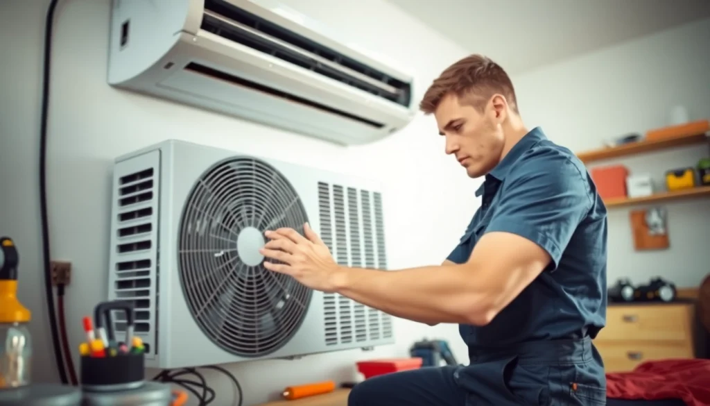 Technician providing ac repair in Mesa AZ, expertly working on an air conditioning unit.