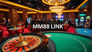 Experience the excitement of gambling with MM88 LINK at a lively casino featuring roulette, blackjack, and slot machines.