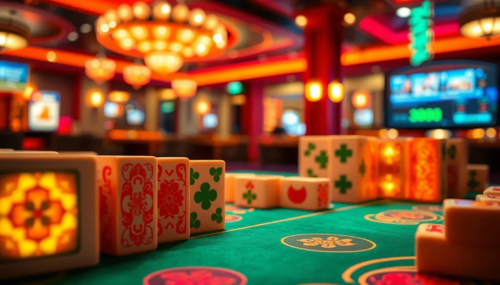 Bermain mahjong ways 2 dengan susunan ubin yang menarik dan dekorasi kasino yang hangat