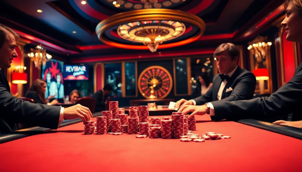 High-stakes poker action at ev882.sa.com with professional dealers and vibrant casino atmosphere.