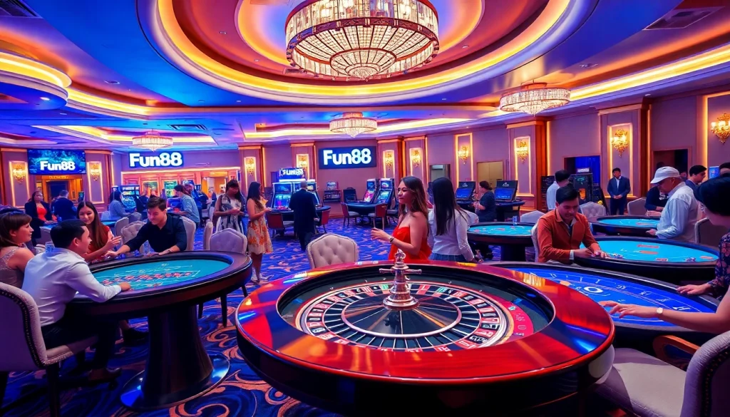 Experience thrilling Fun88 gaming with lively poker action at a luxury casino.
