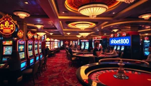 Players enjoying games at shbet800 casino, featuring vibrant slot machines and roulette tables.