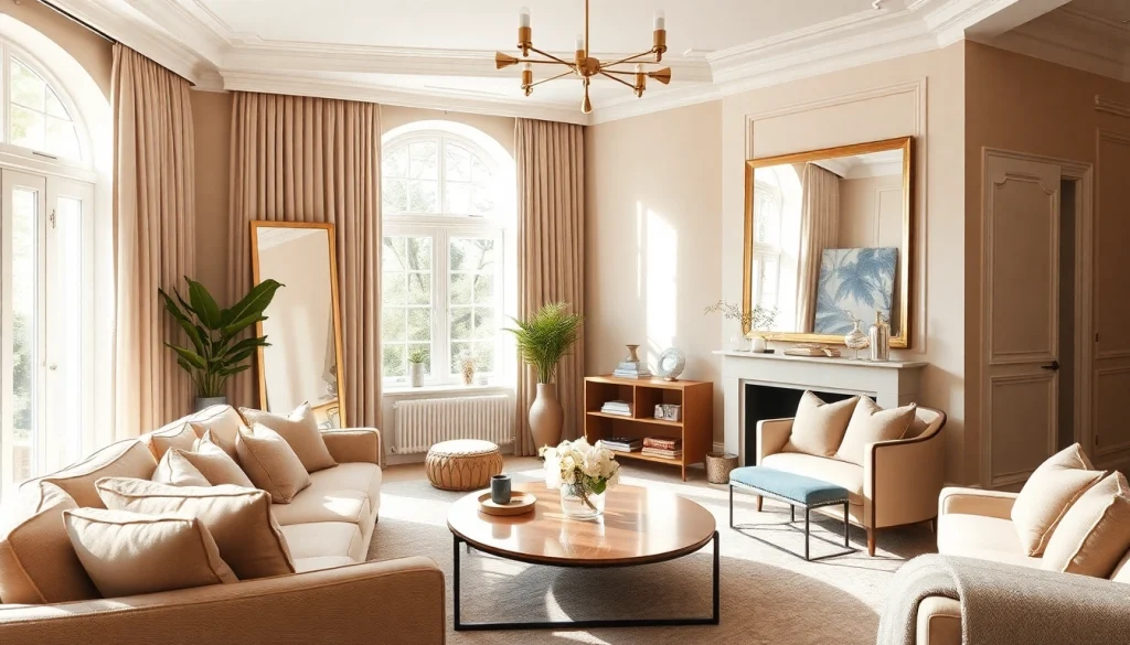 Showcase of elegant bespoke mirrors from https://merithome.co.uk enhancing a stylish living room.