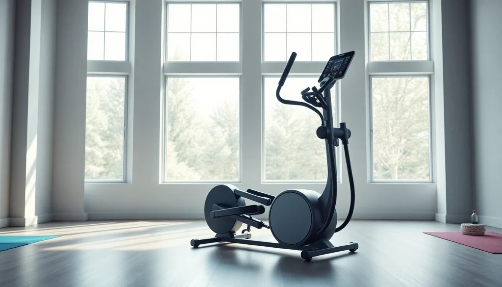 High-tech elliptical machine designed by a leading elliptical machine manufacturer in a bright fitness studio