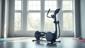 High-tech elliptical machine designed by a leading elliptical machine manufacturer in a bright fitness studio