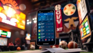 Engaging sports betting California scene showcasing popular betting apps and lively sports elements.