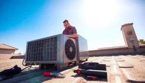 Expert AC repair service in Mesa, AZ, showcasing a technician working on an air conditioning unit.