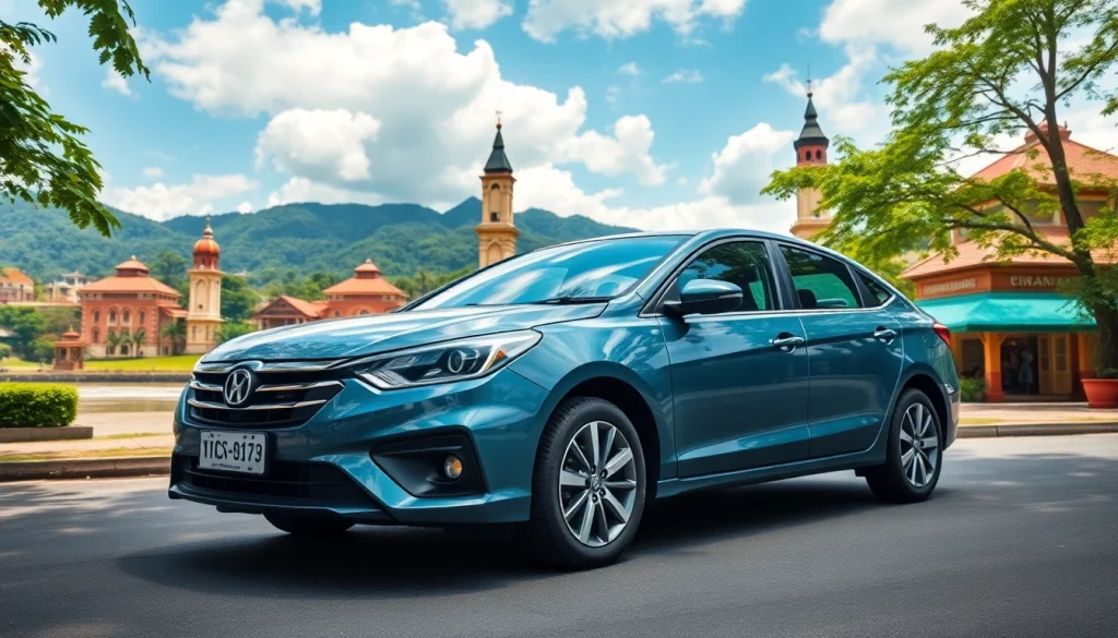 Kuching rent car parked in a vibrant landscape, showcasing the beauty of Kuching, Malaysia.