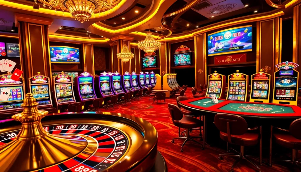 Experience the excitement of พอร์ทเกม F168 with vibrant casino scenes featuring roulette wheels and modern slots.