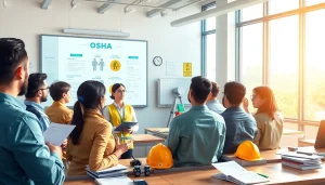 Engaged participants in OSHA training carolinas actively learning in a bright classroom.