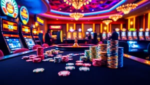 Winning moments at Thabet casino, showcasing vibrant gaming action and excitement with poker chips and cards.