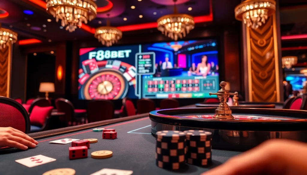 Winning moment at F8BET online casino with vibrant games and players enjoying their bets.