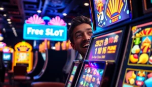 Engaging scene showcasing Free Credit Slot gameplay with vibrant slot machines and excited players.