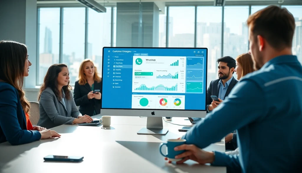 Understand What is a CRM for WhatsApp through a modern office collaboration scene focused on tech.