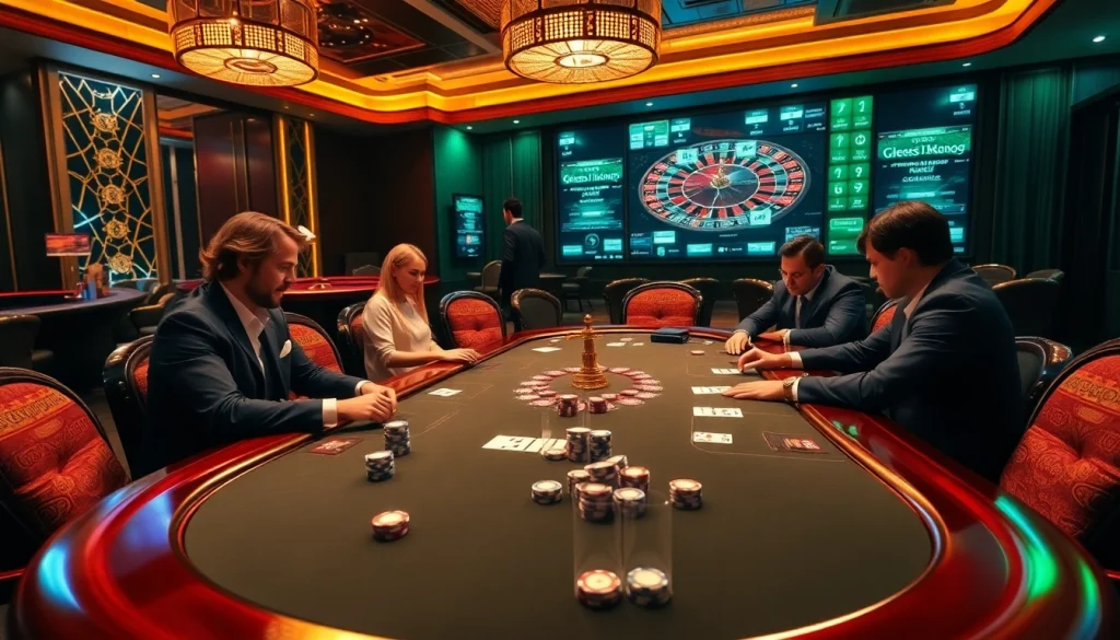 Experience the luxury of gaming at พอร์ทเกม F168 with an elegant poker table setup highlighting thrilling gameplay.