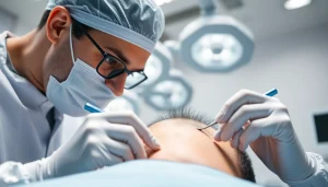 Hair transplant uk procedure showcasing a surgeon’s focus and advanced medical tools.