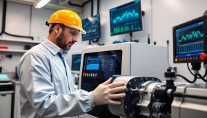 Technician adjusting the das 140 machine in a modern laboratory setting.