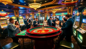 Players enjoy a thrilling game at the VVJL casino roulette table with vibrant chips and elegant atmosphere.