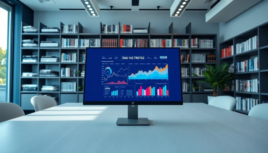 Visual representation of das 142 protocol analysis in a modern office setting with vibrant data visuals.