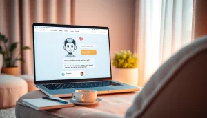 Engaging AI sex chat interface on a modern laptop in a cozy setting.