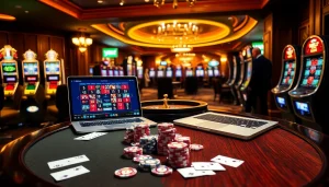 Experience thrilling action at Haywin com with vibrant casino visuals featuring poker tables and roulette wheels.