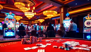 Adegan yang menarik dari permainan slot Mahjong Ways 2 di tengah suasana kasino yang hidup.