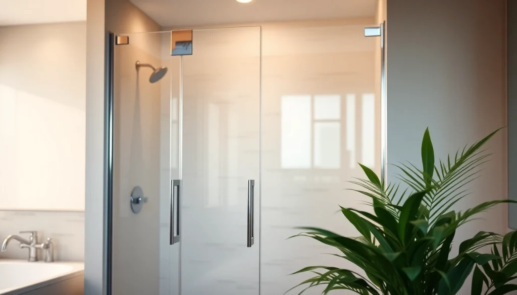 Elegant shower doors enhancing a modern bathroom with sleek design features.