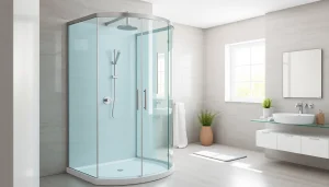 Duschkabine 90x90 in einem modernen Badezimmer mit eleganten Glasfronten und einem stilvollen Design.