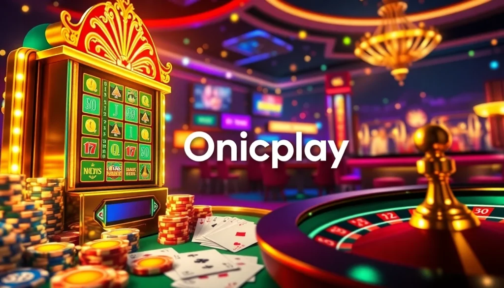 Experience excitement with Onicplay's interactive digital slot machine and casino elements.