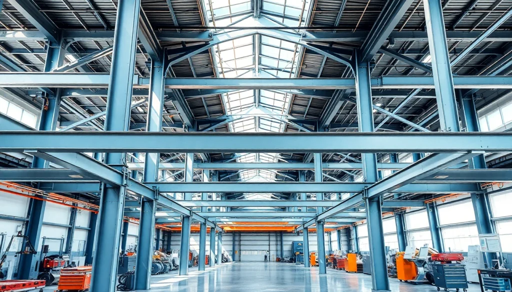 Crafting innovative steel structure design in a modern industrial workspace filled with tools.