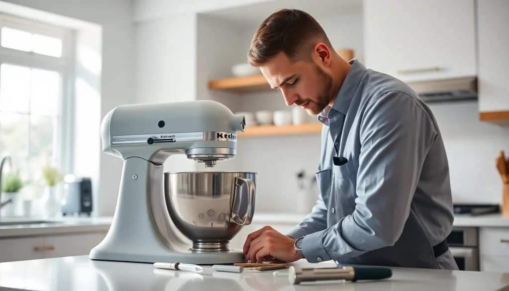 Kitchenaid appliance repair Ottawa by a skilled technician in a modern kitchen environment.