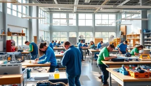 Students learning at a Trade School In Tennessee, showcasing engaged teamwork and hands-on training.