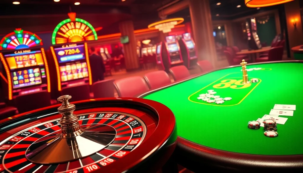 Players enjoying the thrill of chance at the 789 club casino with vibrant slot machines and poker tables.