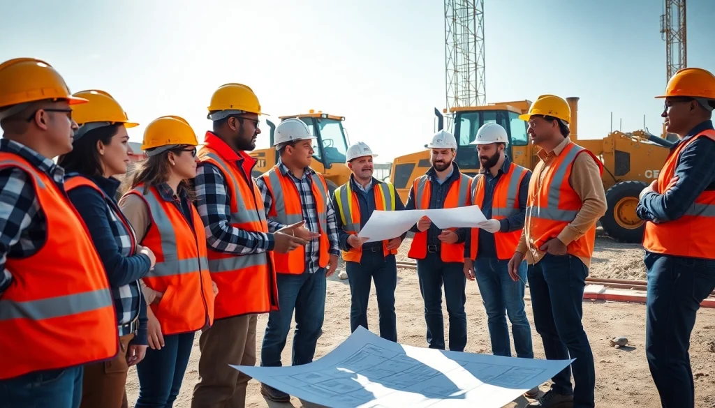 Team of professionals working on a construction site, emphasizing construction association south carolina.