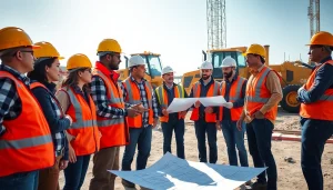 Team of professionals working on a construction site, emphasizing construction association south carolina.