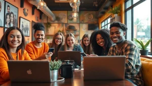 Find OnlyFans creators in a vibrant café scene, showcasing diverse artists engaging with fans.