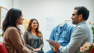 Discussing eterologa significato in a serene fertility clinic setting with a doctor.