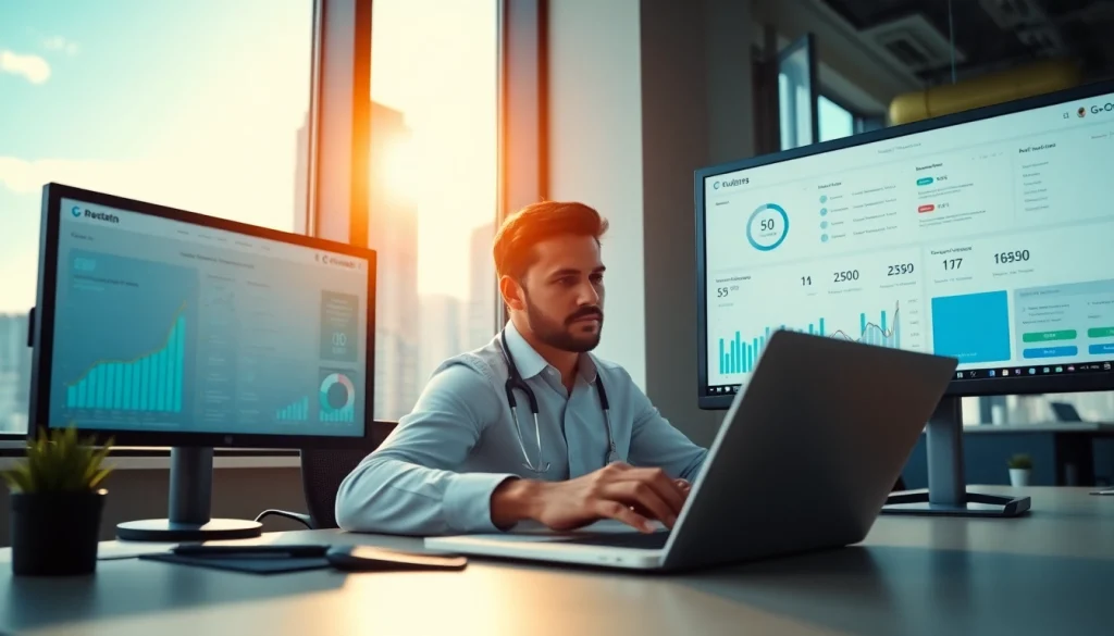 SEO Agentur specialist analyzing website performance with dynamic tools and data visualizations.