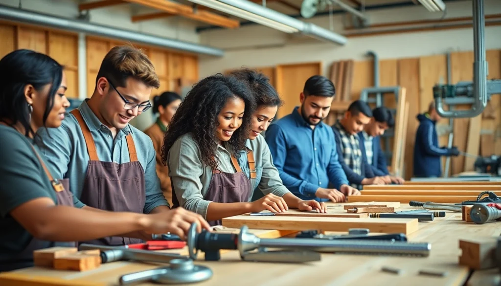 Students practicing hands-on skills at trade schools oahu with tools and materials.