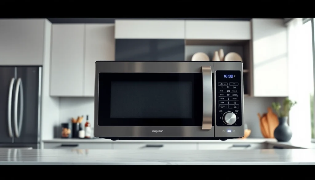 Microwave Oven showcased in a modern kitchen, enhancing cooking efficiency and style.
