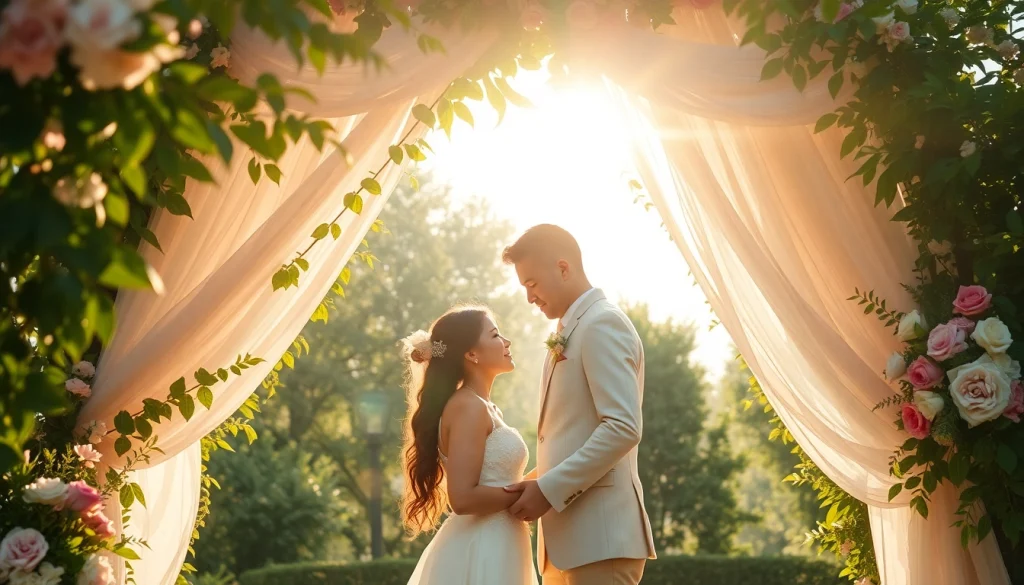 Embrace light & airy photography showcasing a dreamy outdoor wedding scene, capturing love and warmth.