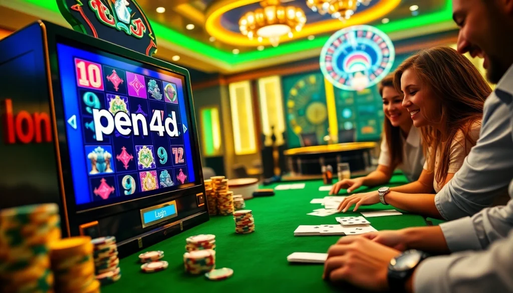 Engage in thrilling online gaming experiences with pen4d login, featuring vibrant slot machine visuals.